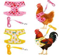 2 Pcs Adjustable Chicken Harness and Leash Set, Comfortable Chicken Vest Elastic Hen Vest with Strawberry Pineapple Print for Small Pets Duck Goose Hen Training Walking Supplies（Pink&Yellow）