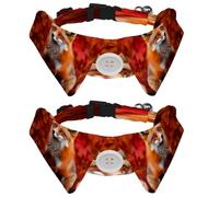 2 Pcs Adjustable Dog Cat Bow Tie, Autumn Leaves Fox, Comfortable Durable Pets Bowtie Collar with Bell for Small Dogs Cats Kitten Puppy