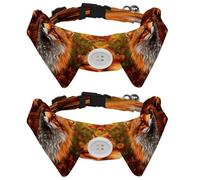 2 Pcs Adjustable Dog Cat Bow Tie, Autumn Leaves Fox, Comfortable Durable Pets Bowtie Collar with Bell for Small Dogs Cats Kitten Puppy