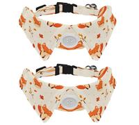 2 Pcs Adjustable Dog Cat Bow Tie, Autumn Leaves Fox, Comfortable Durable Pets Bowtie Collar with Bell for Small Dogs Cats Kitten Puppy