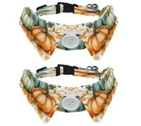 2 Pcs Adjustable Dog Cat Bow Tie, Autumn Leaves Pumpkins, Comfortable Durable Pets Bowtie Collar with Bell for Small Dogs Cats Kitten Puppy