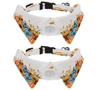 2 Pcs Adjustable Dog Cat Bow Tie, Autumn Leaves Pumpkins, Comfortable Durable Pets Bowtie Collar with Bell for Small Dogs Cats Kitten Puppy