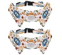 2 Pcs Adjustable Dog Cat Bow Tie, Autumn Pumpkin Fall Leaves, Comfortable Durable Pets Bowtie Collar with Bell for Small Dogs Cats Kitten Puppy