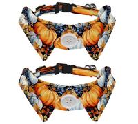 2 Pcs Adjustable Dog Cat Bow Tie, Autumn Pumpkins Fall Leaves, Comfortable Durable Pets Bowtie Collar with Bell for Small Dogs Cats Kitten Puppy