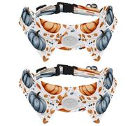 2 Pcs Adjustable Dog Cat Bow Tie, Autumn Pumpkins Leaves, Comfortable Durable Pets Bowtie Collar with Bell for Small Dogs Cats Kitten Puppy