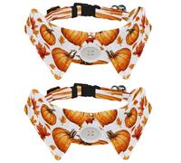 2 Pcs Adjustable Dog Cat Bow Tie, Autumn Pumpkins Leaves, Comfortable Durable Pets Bowtie Collar with Bell for Small Dogs Cats Kitten Puppy