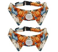 2 Pcs Adjustable Dog Cat Bow Tie, Autumn Pumpkins Leaves, Comfortable Durable Pets Bowtie Collar with Bell for Small Dogs Cats Kitten Puppy
