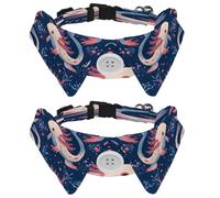 2 Pcs Adjustable Dog Cat Bow Tie, Axolotl Pattern, Comfortable Durable Pets Bowtie Collar with Bell for Small Dogs Cats Kitten Puppy