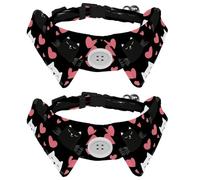 2 Pcs Adjustable Dog Cat Bow Tie, Cat Hearts Pattern, Comfortable Durable Pets Bowtie Collar with Bell for Small Dogs Cats Kitten Puppy