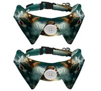 2 Pcs Adjustable Dog Cat Bow Tie, Cat riding Shark Ocean, Comfortable Durable Pets Bowtie Collar with Bell for Small Dogs Cats Kitten Puppy