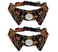 2 Pcs Adjustable Dog Cat Bow Tie, Chameleon Florals, Comfortable Durable Pets Bowtie Collar with Bell for Small Dogs Cats Kitten Puppy