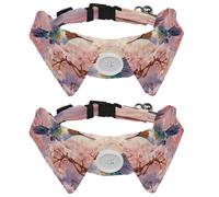 2 Pcs Adjustable Dog Cat Bow Tie, Cherry Blossom Humming Bird, Comfortable Durable Pets Bowtie Collar with Bell for Small Dogs Cats Kitten Puppy