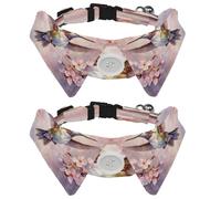 2 Pcs Adjustable Dog Cat Bow Tie, Cherry Blossoms Humming Bird, Comfortable Durable Pets Bowtie Collar with Bell for Small Dogs Cats Kitten Puppy