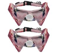 2 Pcs Adjustable Dog Cat Bow Tie, Cherry Blossoms Hummingbird, Comfortable Durable Pets Bowtie Collar with Bell for Small Dogs Cats Kitten Puppy