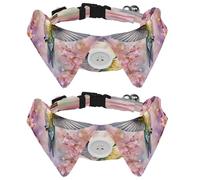 2 Pcs Adjustable Dog Cat Bow Tie, Cherry Blossoms Hummingbird, Comfortable Durable Pets Bowtie Collar with Bell for Small Dogs Cats Kitten Puppy