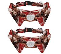 2 Pcs Adjustable Dog Cat Bow Tie, Christmas Highland Cow, Comfortable Durable Pets Bowtie Collar with Bell for Small Dogs Cats Kitten Puppy