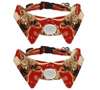 2 Pcs Adjustable Dog Cat Bow Tie, Christmas Highland Cow Red, Comfortable Durable Pets Bowtie Collar with Bell for Small Dogs Cats Kitten Puppy