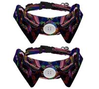 2 Pcs Adjustable Dog Cat Bow Tie, Colorful Chameleon, Comfortable Durable Pets Bowtie Collar with Bell for Small Dogs Cats Kitten Puppy