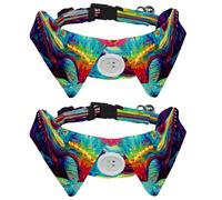 2 Pcs Adjustable Dog Cat Bow Tie, Colorful Chameleon, Comfortable Durable Pets Bowtie Collar with Bell for Small Dogs Cats Kitten Puppy