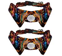 2 Pcs Adjustable Dog Cat Bow Tie, Colorful Galaxy Guitars, Comfortable Durable Pets Bowtie Collar with Bell for Small Dogs Cats Kitten Puppy