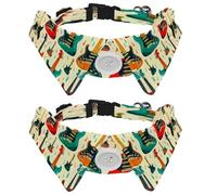 2 Pcs Adjustable Dog Cat Bow Tie, Colorful Guitars, Comfortable Durable Pets Bowtie Collar with Bell for Small Dogs Cats Kitten Puppy