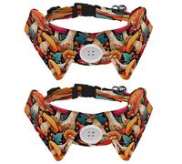 2 Pcs Adjustable Dog Cat Bow Tie, Colorful Mushroom, Comfortable Durable Pets Bowtie Collar with Bell for Small Dogs Cats Kitten Puppy