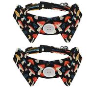 2 Pcs Adjustable Dog Cat Bow Tie, Colorful Mushroom, Comfortable Durable Pets Bowtie Collar with Bell for Small Dogs Cats Kitten Puppy
