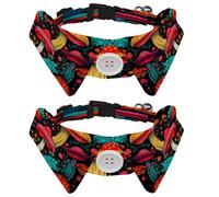 2 Pcs Adjustable Dog Cat Bow Tie, Colorful Mushroom Floral, Comfortable Durable Pets Bowtie Collar with Bell for Small Dogs Cats Kitten Puppy