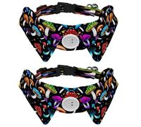 2 Pcs Adjustable Dog Cat Bow Tie, Colorful Mushroom Pattern, Comfortable Durable Pets Bowtie Collar with Bell for Small Dogs Cats Kitten Puppy