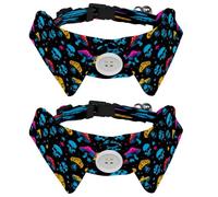 2 Pcs Adjustable Dog Cat Bow Tie, Colorful Mushroom Skulls, Comfortable Durable Pets Bowtie Collar with Bell for Small Dogs Cats Kitten Puppy