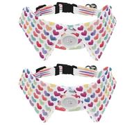 2 Pcs Adjustable Dog Cat Bow Tie, Cute Hearts Pattern, Comfortable Durable Pets Bowtie Collar with Bell for Small Dogs Cats Kitten Puppy