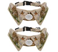 2 Pcs Adjustable Dog Cat Bow Tie, Cute Rabbit on Wooden Plank, Comfortable Durable Pets Bowtie Collar with Bell for Small Dogs Cats Kitten Puppy