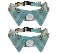 2 Pcs Adjustable Dog Cat Bow Tie, Daisy Butterfly on Country Wooden, Comfortable Durable Pets Bowtie Collar with Bell for Small Dogs Cats Kitten Puppy