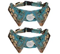 2 Pcs Adjustable Dog Cat Bow Tie, Daisy Butterfly on Country Wooden, Comfortable Durable Pets Bowtie Collar with Bell for Small Dogs Cats Kitten Puppy