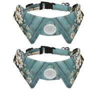 2 Pcs Adjustable Dog Cat Bow Tie, Daisy Butterfly on Country Wooden, Comfortable Durable Pets Bowtie Collar with Bell for Small Dogs Cats Kitten Puppy
