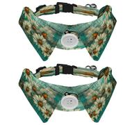 2 Pcs Adjustable Dog Cat Bow Tie, Daisy Butterfly on Country Wooden, Comfortable Durable Pets Bowtie Collar with Bell for Small Dogs Cats Kitten Puppy