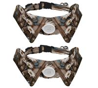 2 Pcs Adjustable Dog Cat Bow Tie, Daisy Butterfly on Rustic Wooden, Comfortable Durable Pets Bowtie Collar with Bell for Small Dogs Cats Kitten Puppy