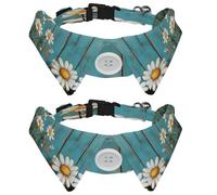 2 Pcs Adjustable Dog Cat Bow Tie, Daisy Butterfly on Wooden, Comfortable Durable Pets Bowtie Collar with Bell for Small Dogs Cats Kitten Puppy