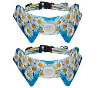 2 Pcs Adjustable Dog Cat Bow Tie, Daisy on Wooden Board, Comfortable Durable Pets Bowtie Collar with Bell for Small Dogs Cats Kitten Puppy