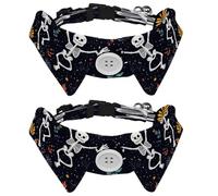2 Pcs Adjustable Dog Cat Bow Tie, Dancing Skeletons Floral, Comfortable Durable Pets Bowtie Collar with Bell for Small Dogs Cats Kitten Puppy