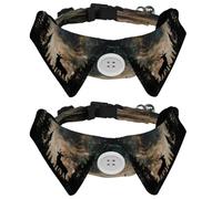 2 Pcs Adjustable Dog Cat Bow Tie, Deer Starry Sky Forest, Comfortable Durable Pets Bowtie Collar with Bell for Small Dogs Cats Kitten Puppy