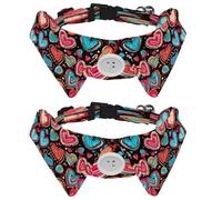 2 Pcs Adjustable Dog Cat Bow Tie, Doodle Hearts, Comfortable Durable Pets Bowtie Collar with Bell for Small Dogs Cats Kitten Puppy