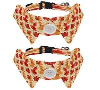 2 Pcs Adjustable Dog Cat Bow Tie, Fall Maple Leaves, Comfortable Durable Pets Bowtie Collar with Bell for Small Dogs Cats Kitten Puppy