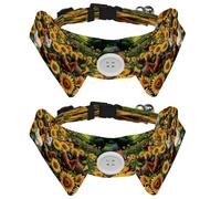 2 Pcs Adjustable Dog Cat Bow Tie, Farm Chickens Sunflowers, Comfortable Durable Pets Bowtie Collar with Bell for Small Dogs Cats Kitten Puppy