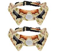 2 Pcs Adjustable Dog Cat Bow Tie, Farm Cow Animals, Comfortable Durable Pets Bowtie Collar with Bell for Small Dogs Cats Kitten Puppy