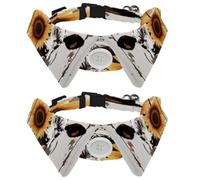 2 Pcs Adjustable Dog Cat Bow Tie, Farm Cow Sunflower on Rustic Plank, Comfortable Durable Pets Bowtie Collar with Bell for Small Dogs Cats Kitten Puppy