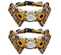 2 Pcs Adjustable Dog Cat Bow Tie, Farm Cow Sunflower on Rustic Plank, Comfortable Durable Pets Bowtie Collar with Bell for Small Dogs Cats Kitten Puppy
