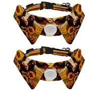 2 Pcs Adjustable Dog Cat Bow Tie, Farm Cow Sunflowers, Comfortable Durable Pets Bowtie Collar with Bell for Small Dogs Cats Kitten Puppy