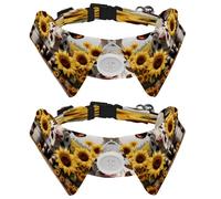 2 Pcs Adjustable Dog Cat Bow Tie, Farm Cow Sunflowers on Rustic Plank, Comfortable Durable Pets Bowtie Collar with Bell for Small Dogs Cats Kitten Puppy
