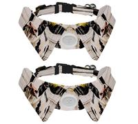 2 Pcs Adjustable Dog Cat Bow Tie, Farm Cow with Sunflower on Rustic Plank, Comfortable Durable Pets Bowtie Collar with Bell for Small Dogs Cats Kitten Puppy